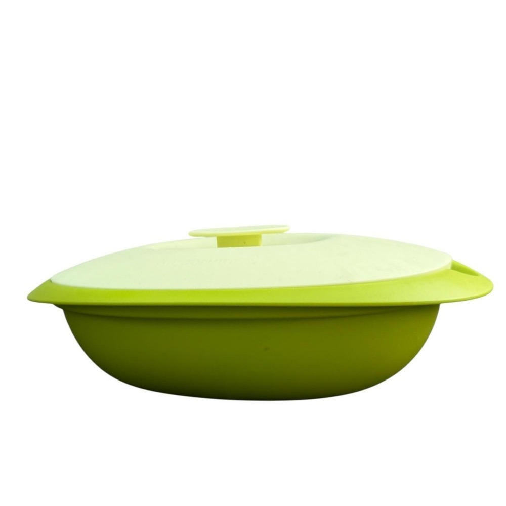 Tupperware Lime Green Blossom Oval‎ Serving Bowl with Lid 12"  Retro Kitchenware